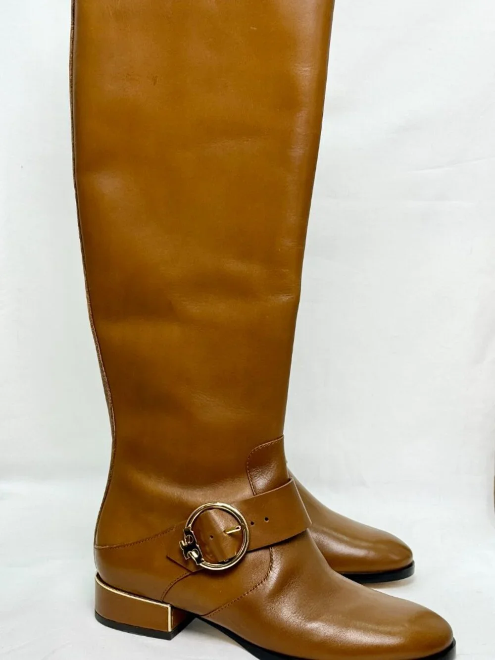 NEW Tory Burch Sofia Riding Boots Camel Leather Gold Buckle Knee High Size 6.5